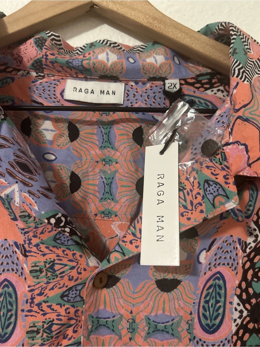 Raga Man Men’s 2XL Abstract Patchwork Button-Up Shirt NWT Boho Retro - Picture 5 of 7